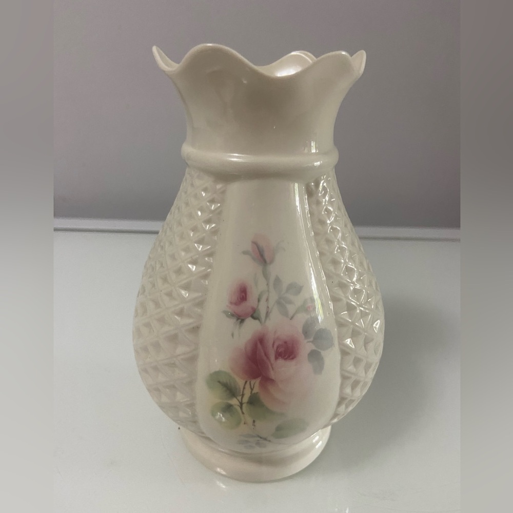White Ceramic Accent Vase with Circular Design